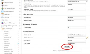 Klicka på Install för att installera webshoppen. Klicka på Install för att installera webshoppen.
