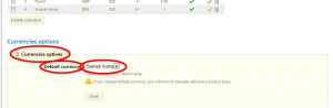 Under "Currencies options" och "Default currency:" väljer du "Svensk krona".