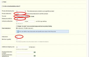 Fyll i fälten Pre-tax retail price, Tax rule, Retail price with tax och Initial stock.