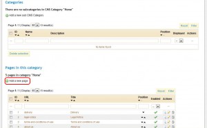 Under titeln Pages in this category klickar du på Add new page.